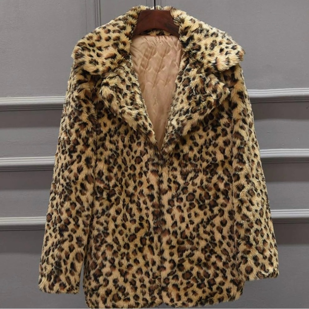 Faux Leopard Fur Coat - Size S